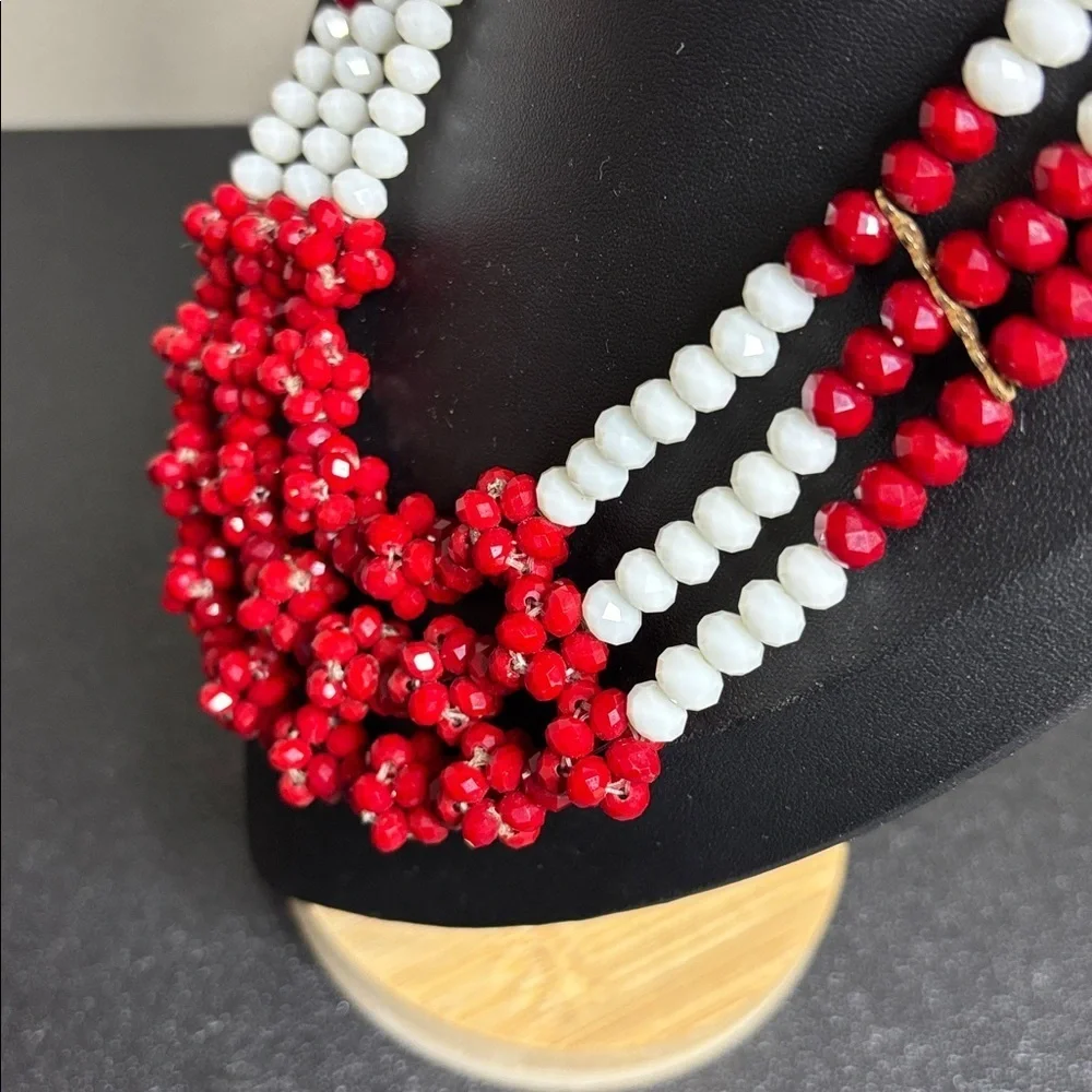 Vintage Faceted Red & White Beaded Statement Necklace